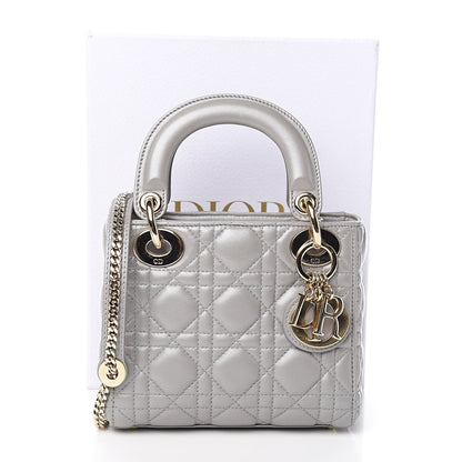 Christian Dior Metallic Lambskin Cannage Mini Lady Dior Grey 10 of 10