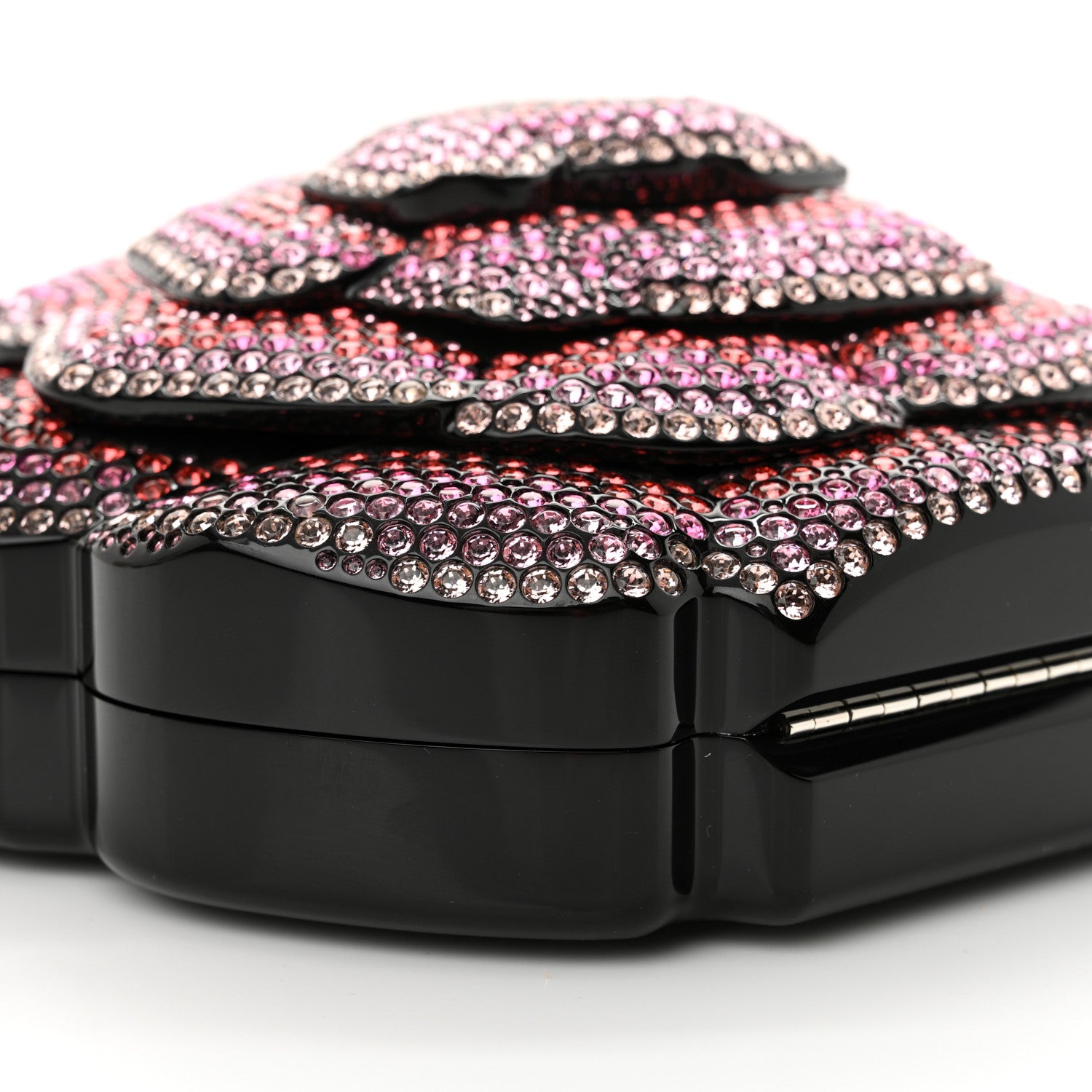 Chanel Plexiglass Strass Camellia Minaudiere Clutch Pink Black