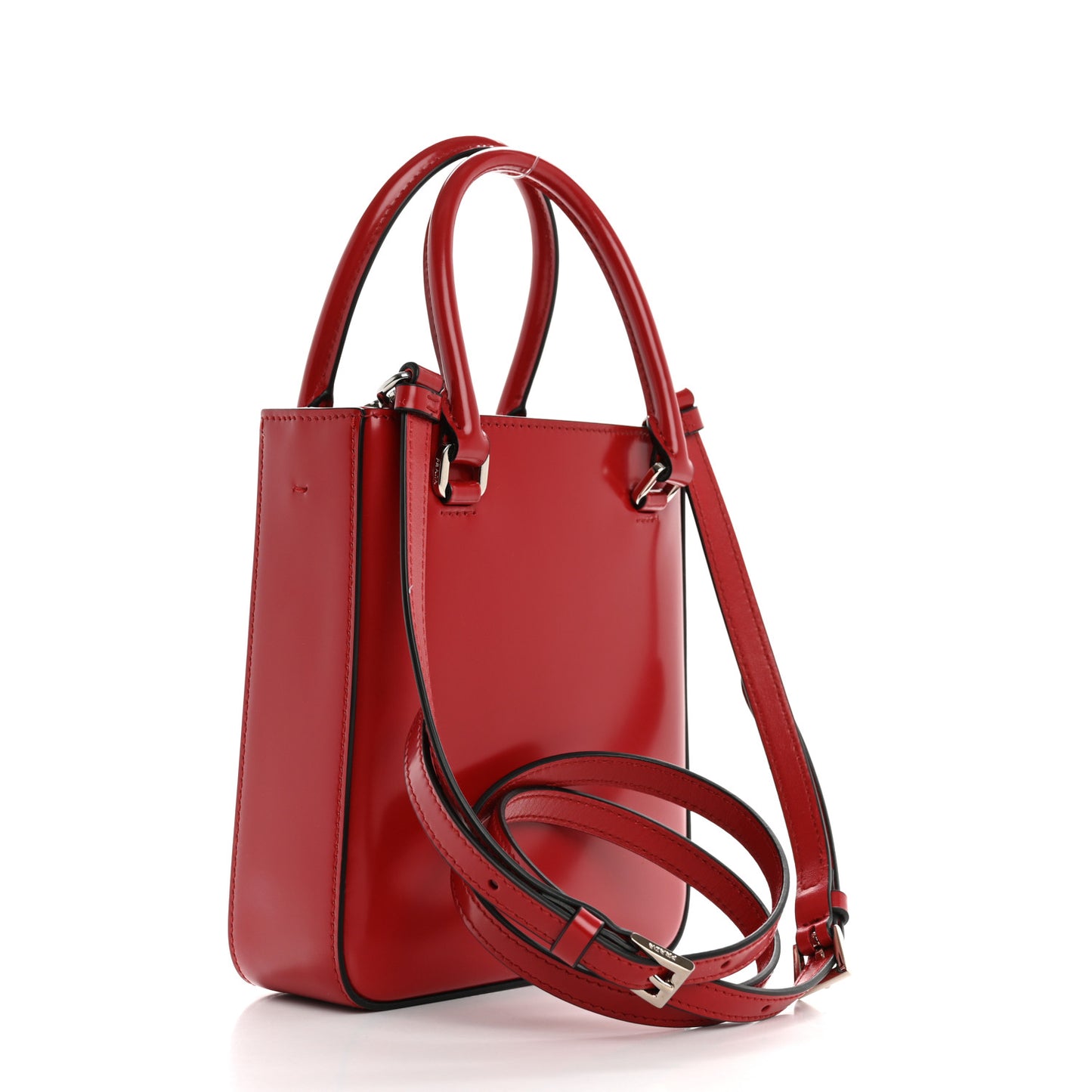 Spazzolato Triangle Small Double Handle Crossbody Tote Scarlatto
