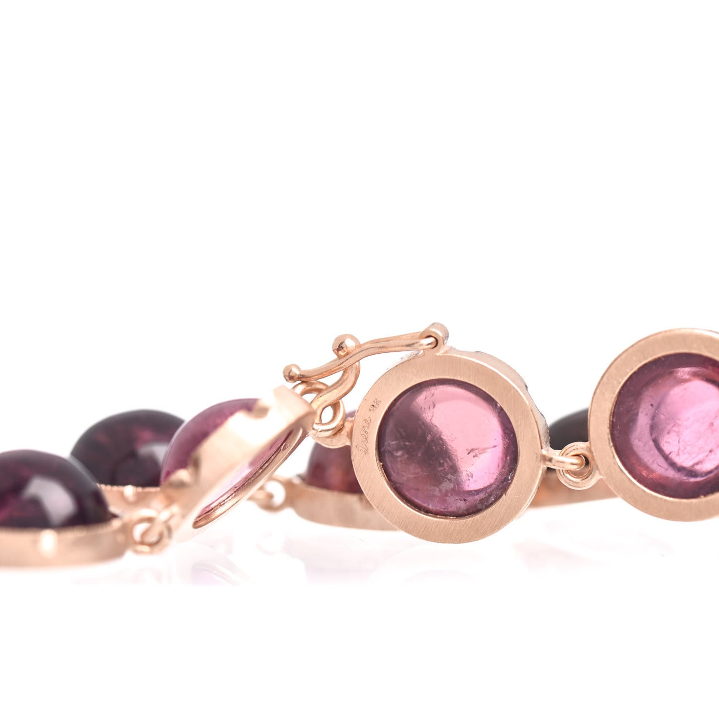 18K Rose Gold Pink Tourmaline Cabochon Link Bracelet