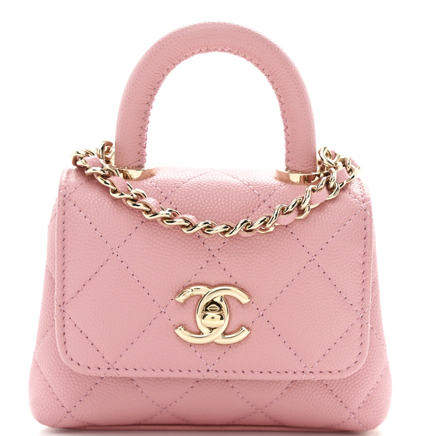 Chanel Caviar Quilted Nano Coco Handle Clutch With Chain Pink 8 of 10