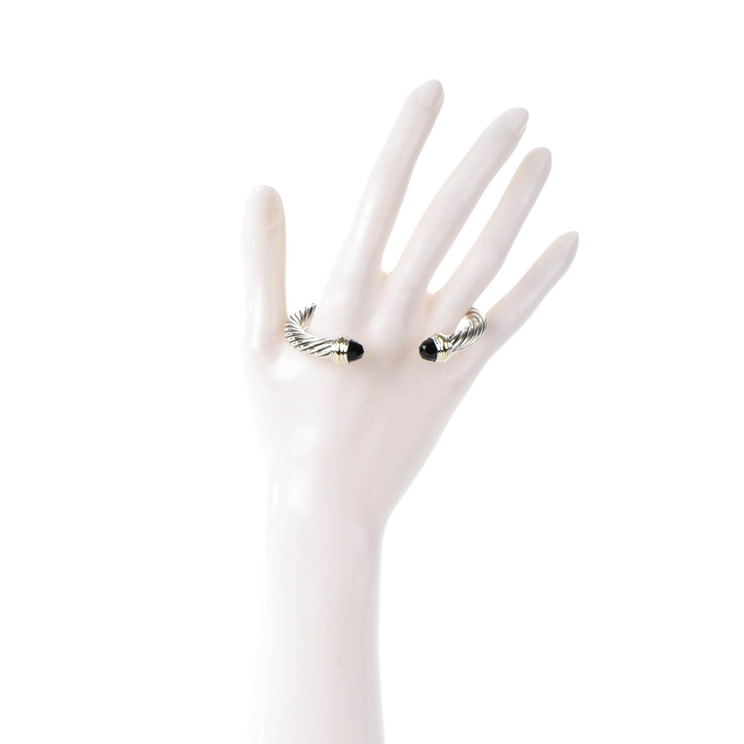 Sterling Silver 14K Yellow Gold Black Onyx 7mm Cable Classics Bracelet