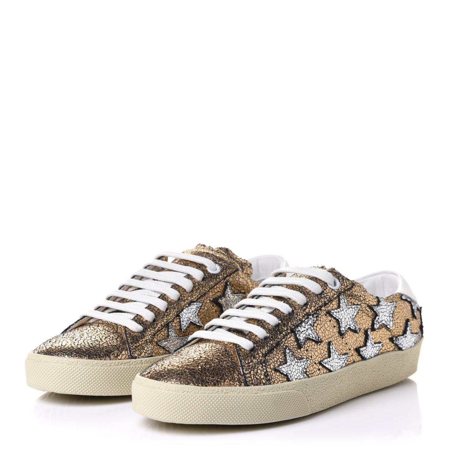 Metallic Calfskin Star Court Sneakers 36 Gold White