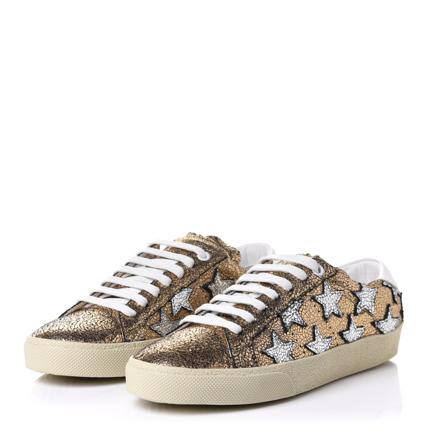 Saint Laurent Metallic Calfskin Star Court Sneakers 36 Gold White 3 of 9