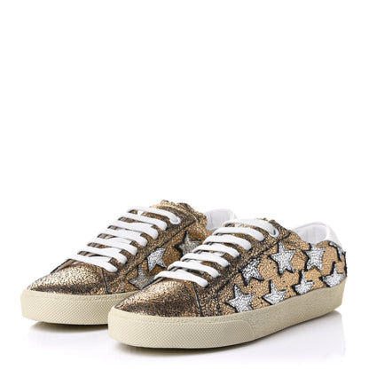 Saint Laurent Metallic Calfskin Star Court Sneakers 36 Gold White 3 of 9