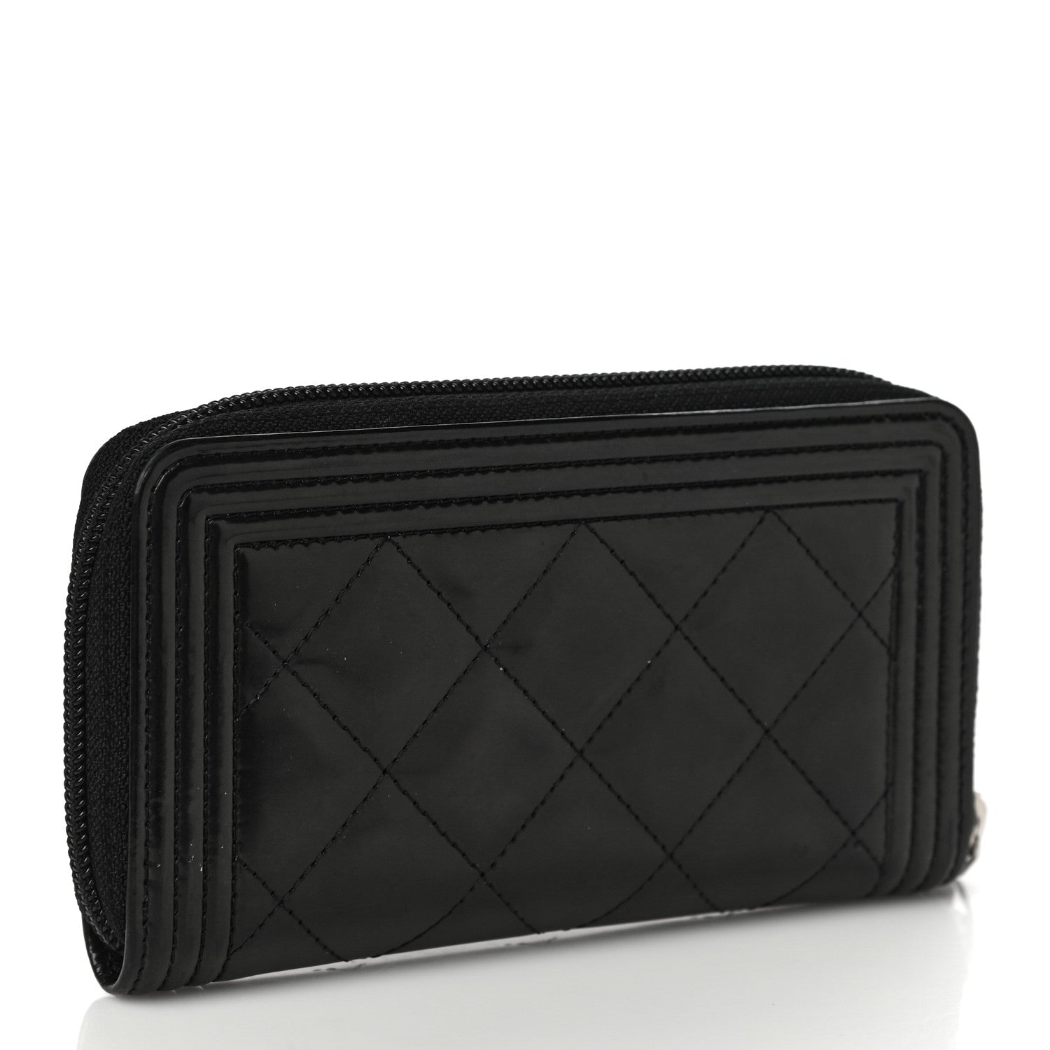 Chanel Glazed Calfskin Quilted Small Boy Zip Around Wallet Black 3 of 12