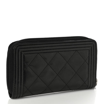 Chanel Glazed Calfskin Quilted Small Boy Zip Around Wallet Black 3 of 12