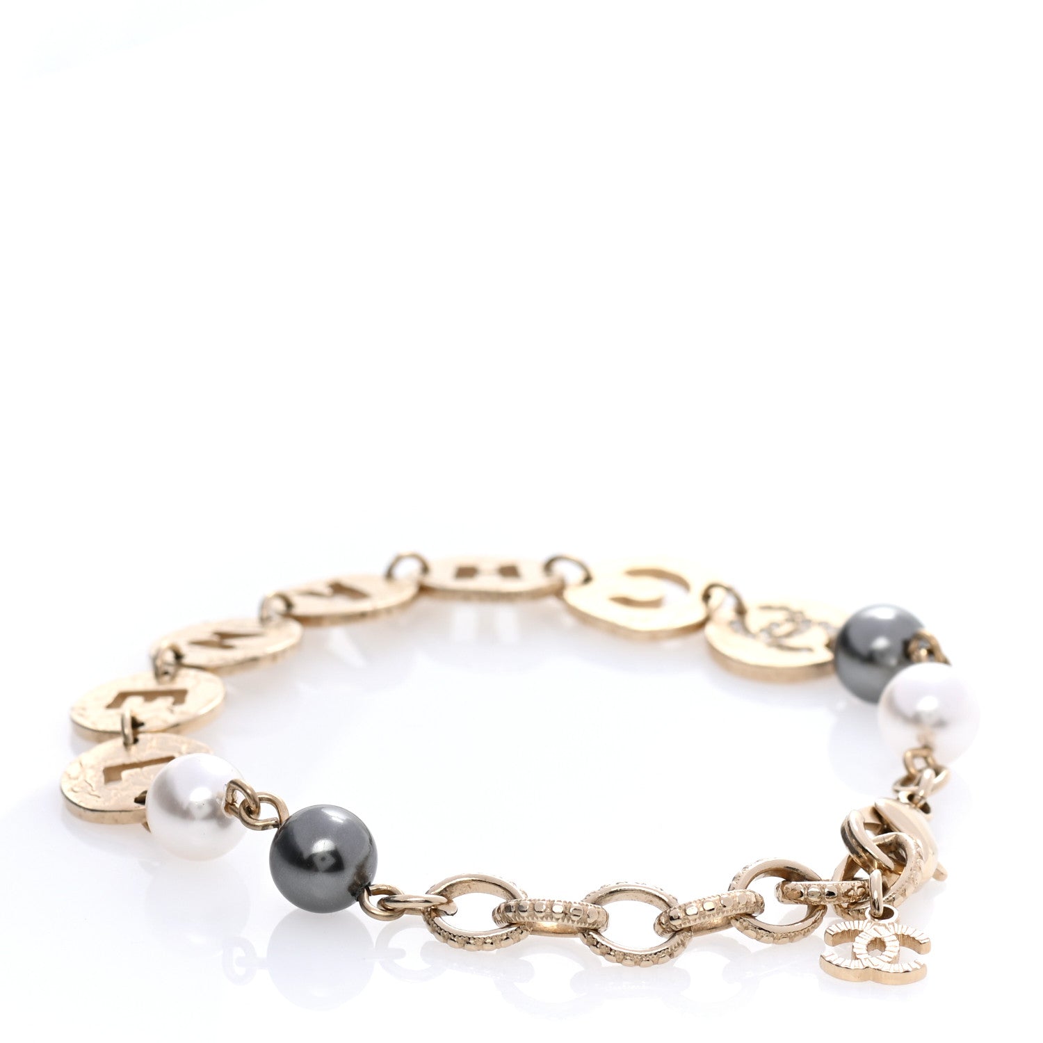 Chanel Crystal Pearl Papyrus Bracelet Gold Grey 3 of 5