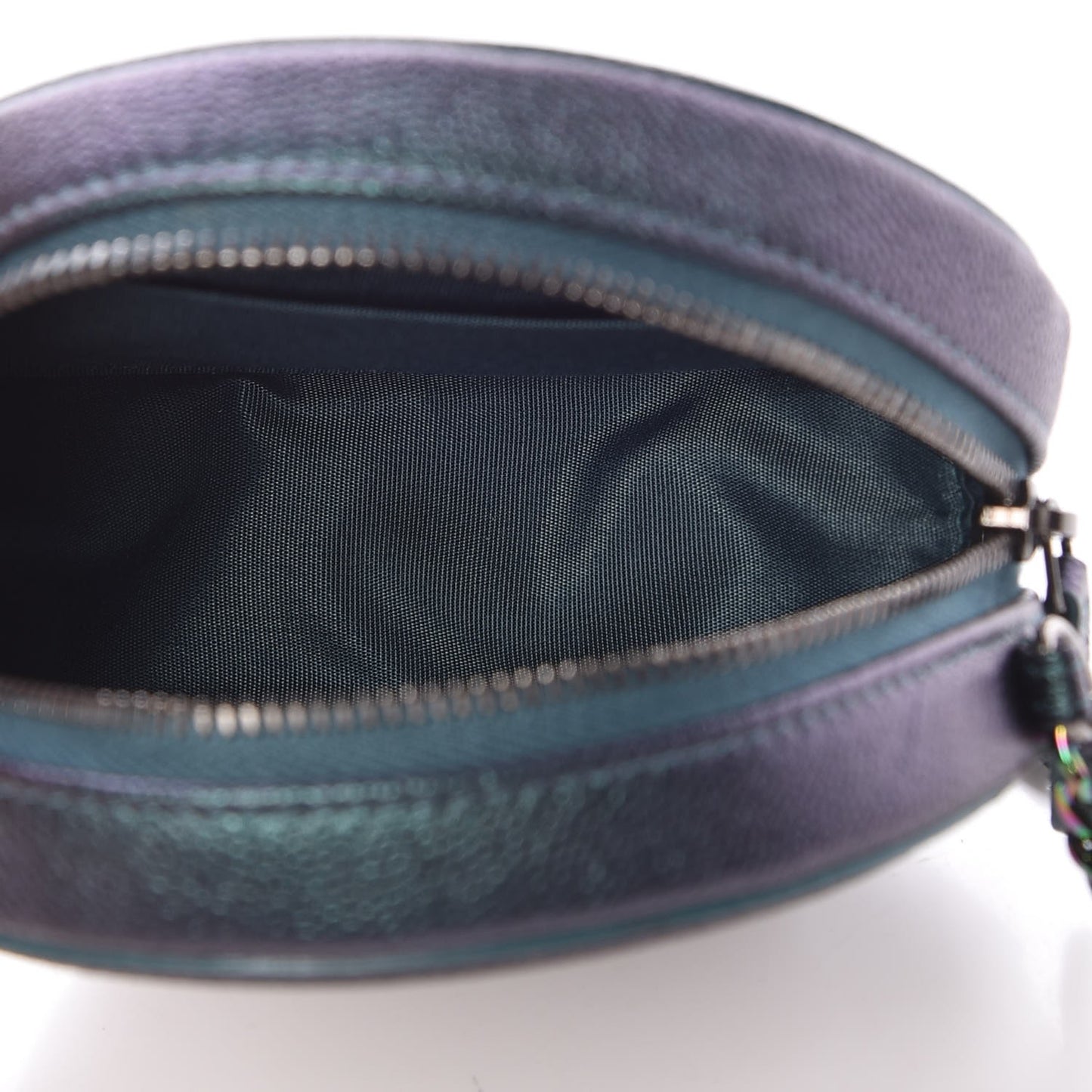 Iridescent Caviar Quilted Round Filigree Crossbody Dark Turquoise
