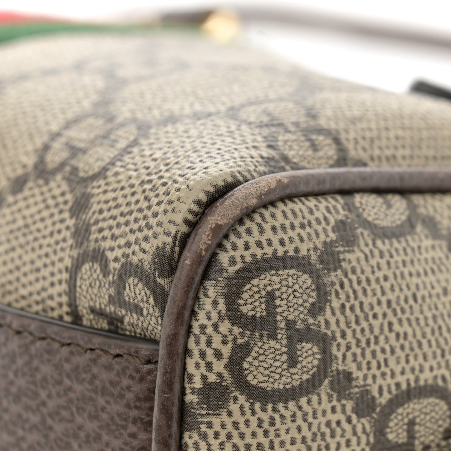 GG Supreme Monogram Textured Dollar Calfskin Web Super Mini Ophidia Top Handle Bowler Bag Beige Ebony New Acero