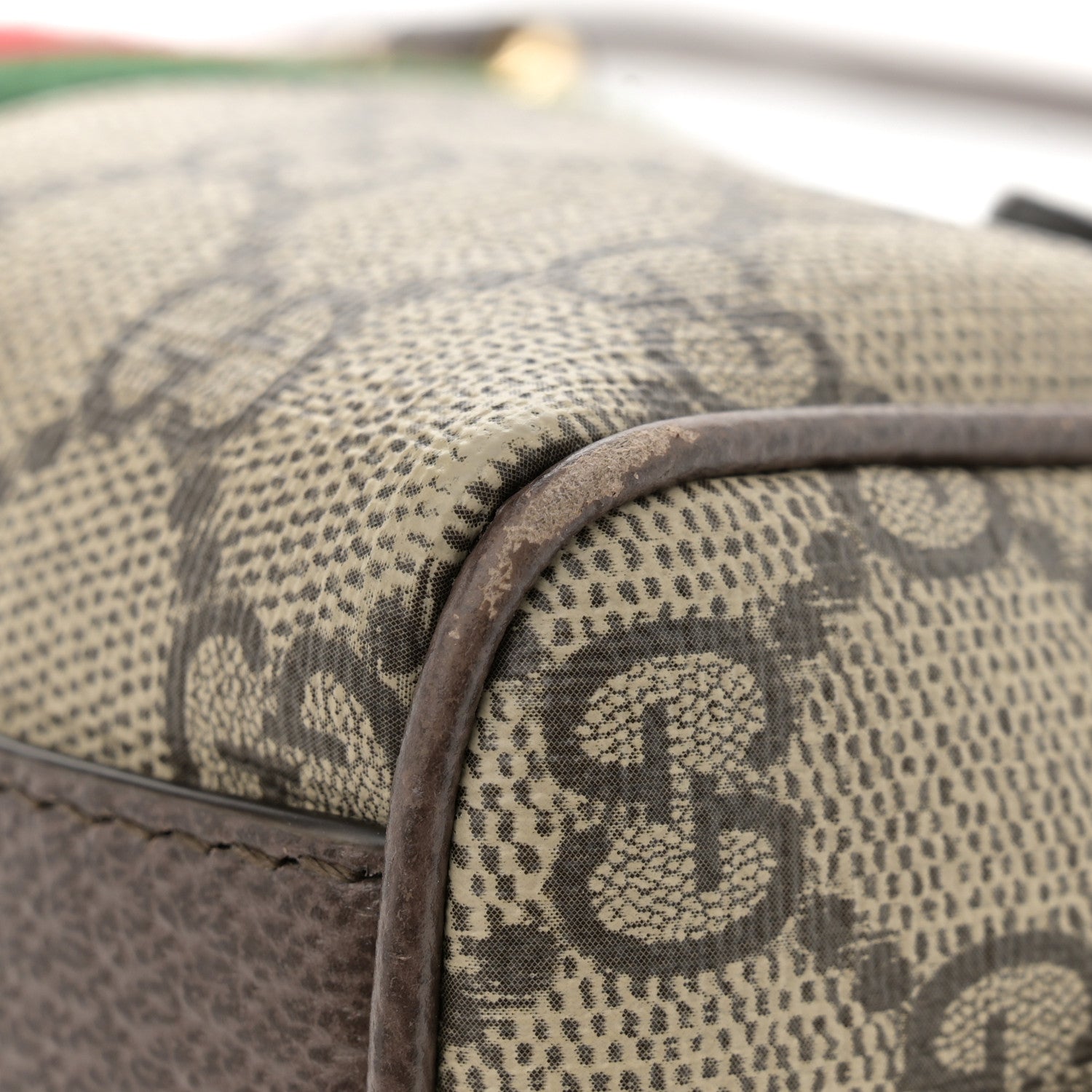 Gucci GG Supreme Monogram Textured Dollar Calfskin Web Super Mini Ophidia Top Handle Bowler Bag Beige Ebony New Acero 12 of 12