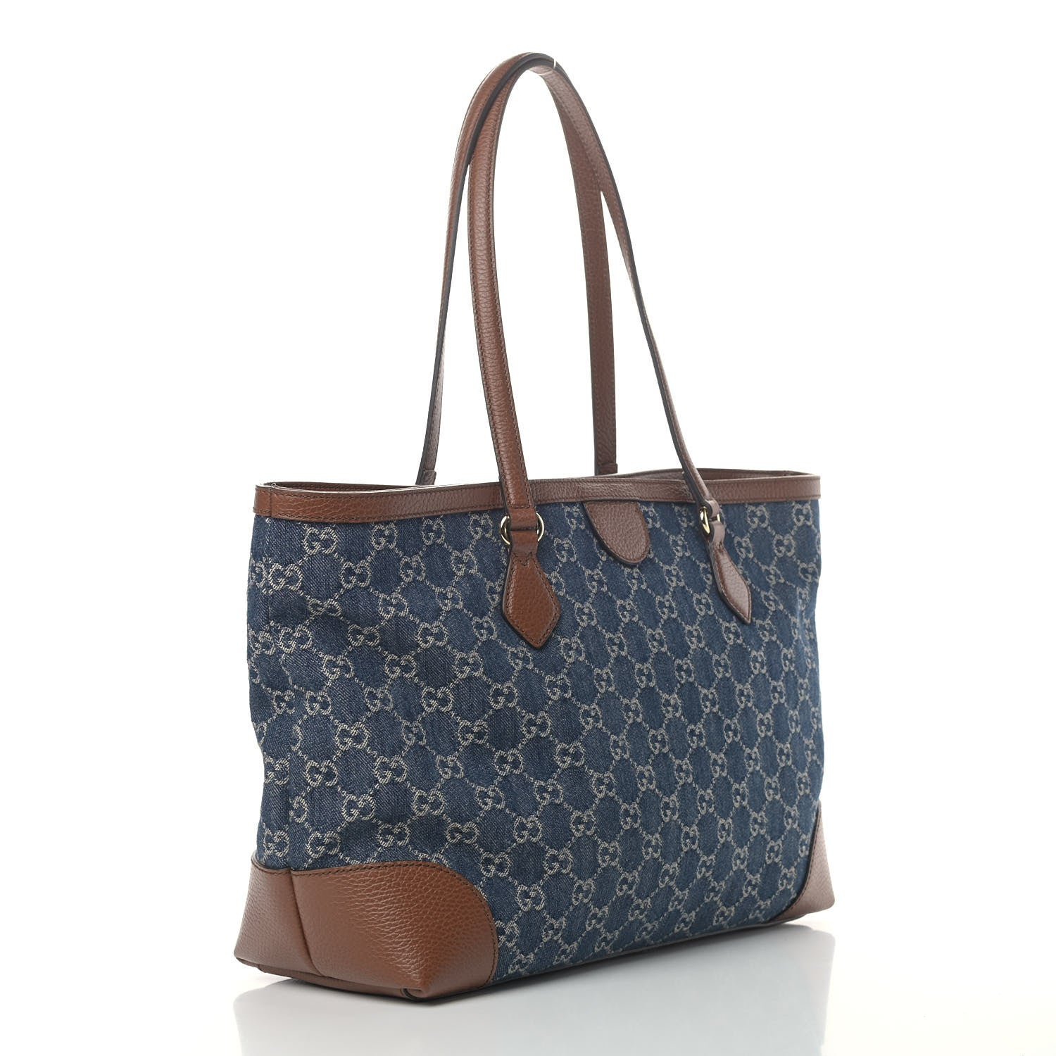 Gucci New Denim GG Monogram Medium Ophidia Shopping Tote Blue Tea Cuir 2 of 5