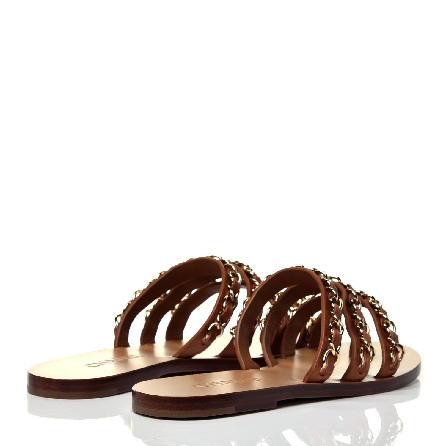 Chanel Calfskin Chain Thong Flat Sandals 38 Beige 4 of 7