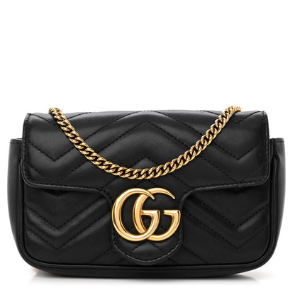 Gucci Calfskin Matelasse Super Mini GG Marmont Shoulder Bag Black 1 of 10