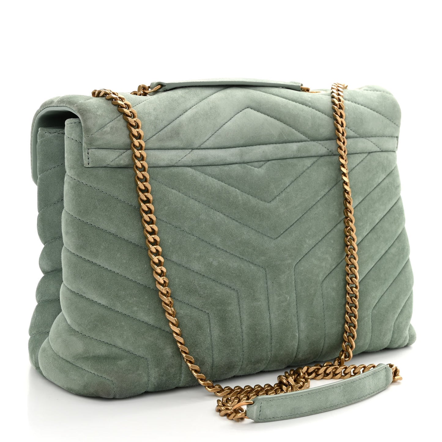 Suede Y Quilted Monogram Medium Loulou Chain Satchel Vert Opaline
