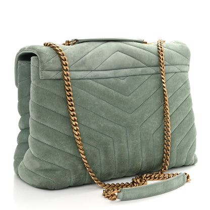Saint Laurent Suede Y Quilted Monogram Medium Loulou Chain Satchel Vert Opaline 3 of 10