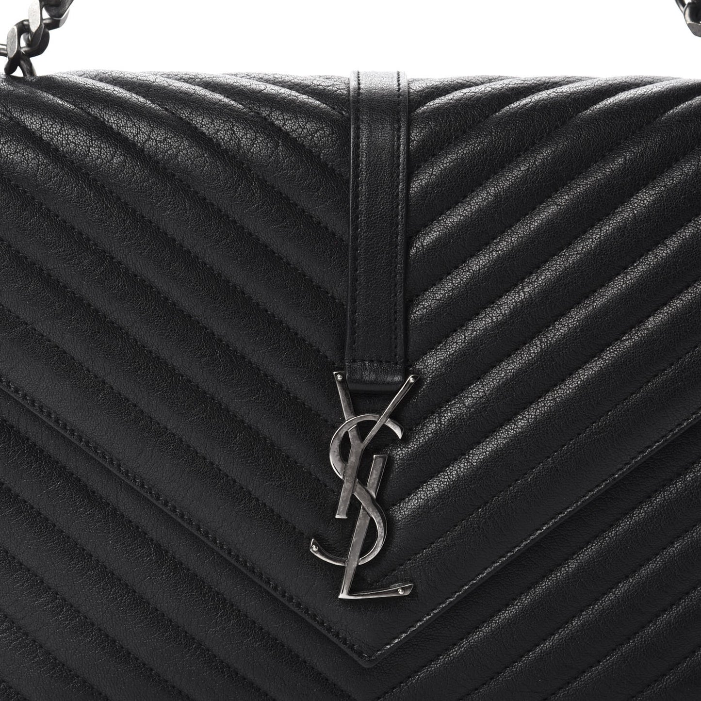 Sheepskin Matelasse Chevron Monogram Large College Satchel Black