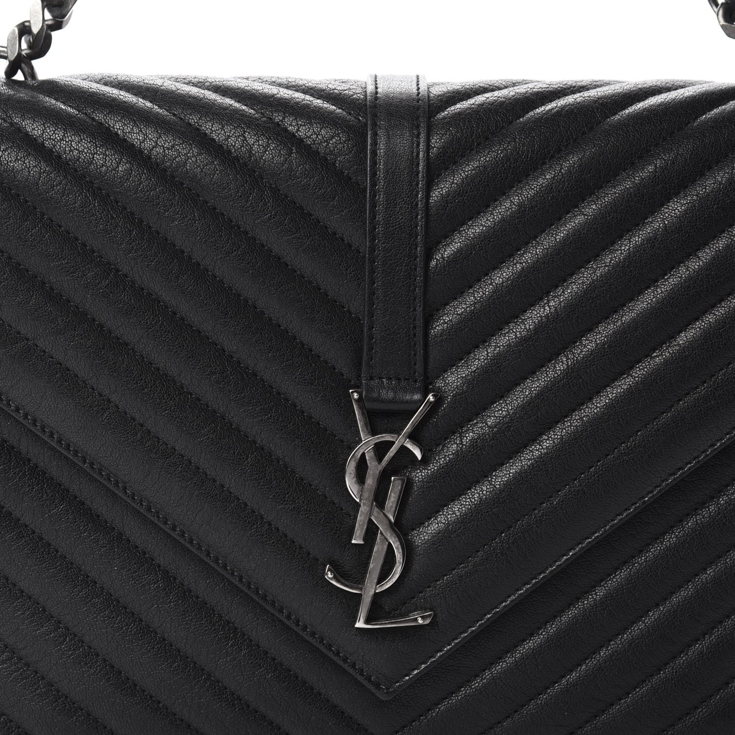 Saint Laurent Sheepskin Matelasse Chevron Monogram Large College Satchel Black 14 of 14