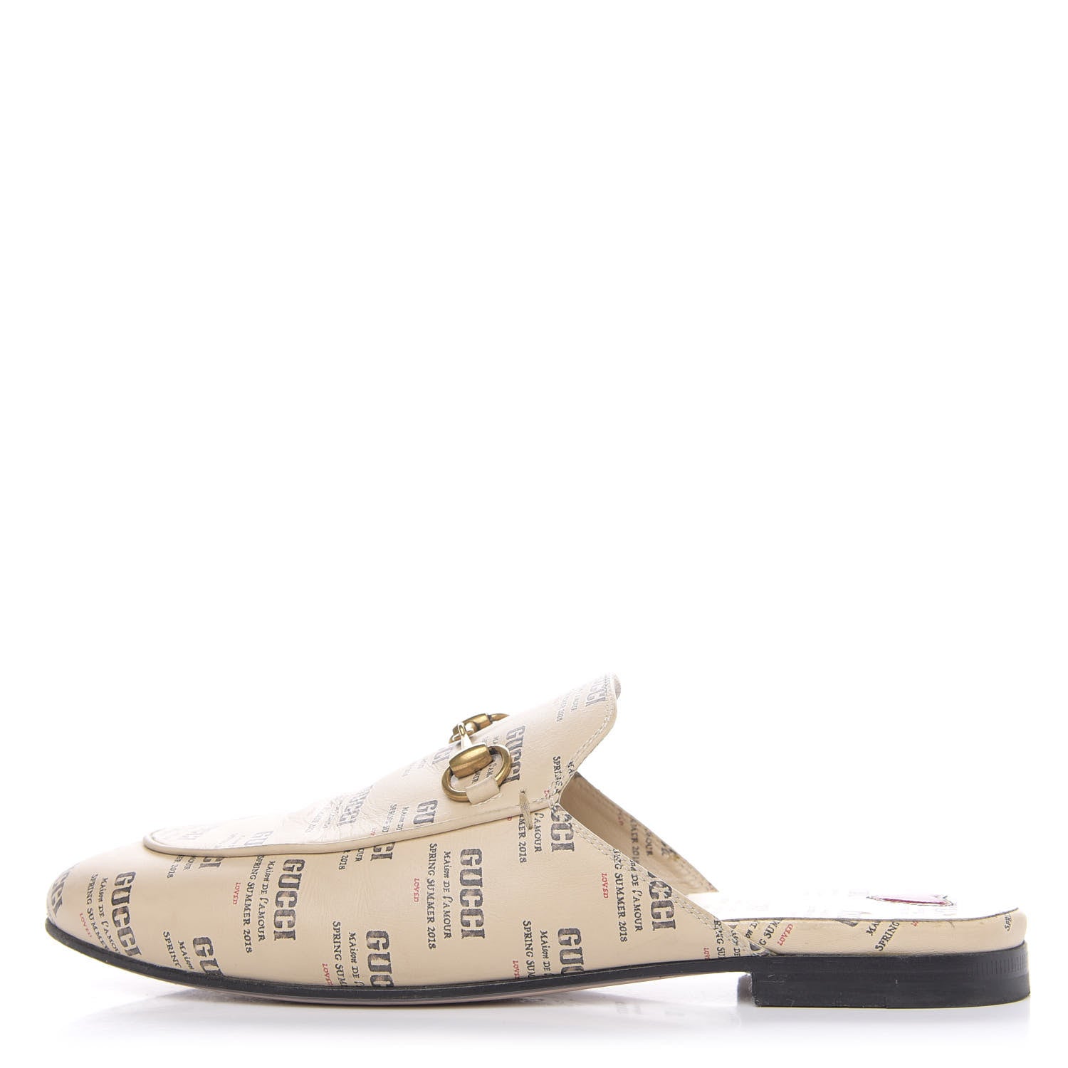 Gucci Calfskin Stamp Print Womens Princetown Slippers 37 Soy Black 1 of 9