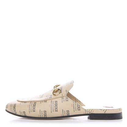 Gucci Calfskin Stamp Print Womens Princetown Slippers 37 Soy Black 1 of 9