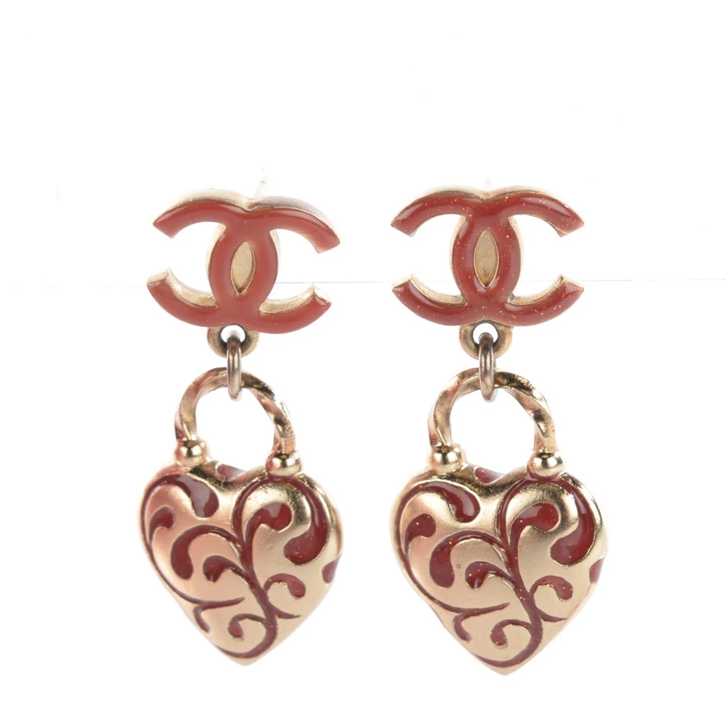 Resin Lioubov Heart CC Drop Earrings Burgundy Gold