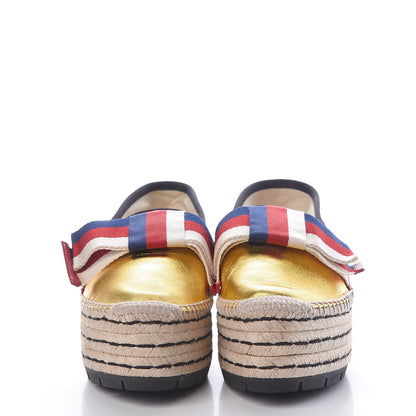 Gucci Metallic Calfskin Sylvie Platform Espadrilles 39.5 Gold 2 of 9