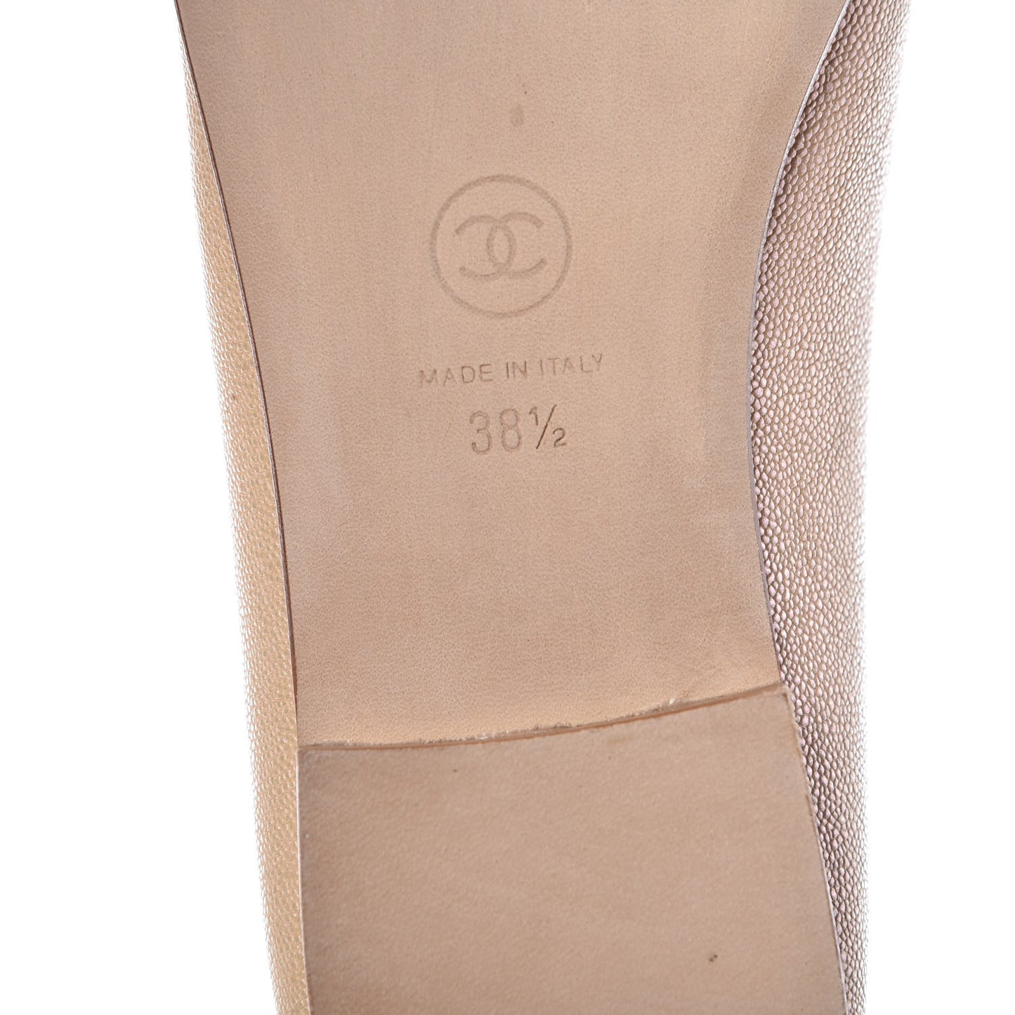 Grained Calfskin Cap Toe Ballerina Flats 38.5 Beige