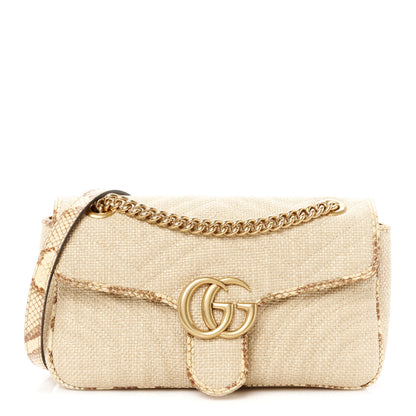 Gucci Raffia Elaphe Matelasse Small GG Marmont Shoulder Bag Natural Cream Brown 1 of 10