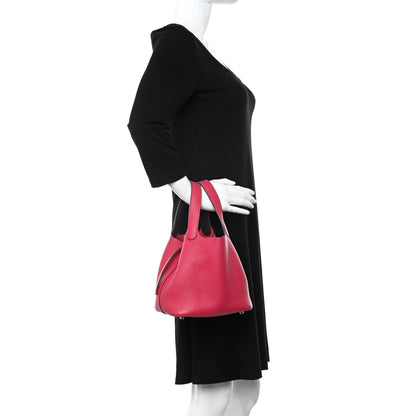 Hermes Taurillon Clemence Swift Eclat Picotin Lock 18 PM Framboise Rouge Sellier 2 of 14