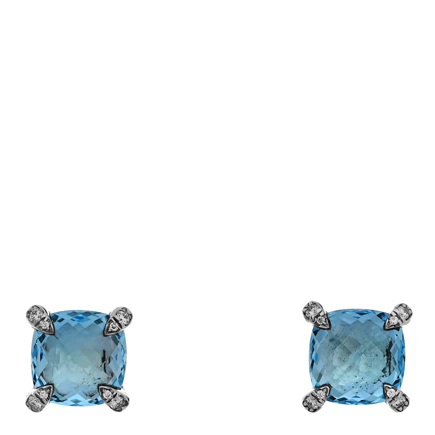 David Yurman Sterling Silver Diamond Blue Topaz 9mm Chatelaine Earrings 1 of 5