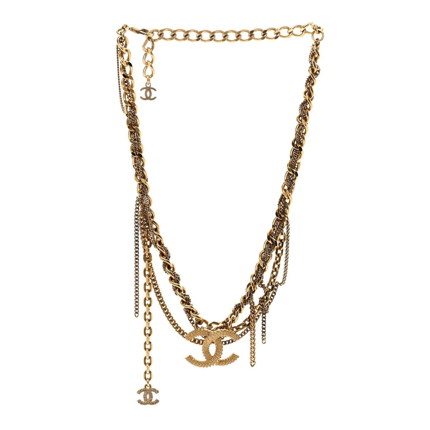 Metal Chain Link CC Multi Strand Choker Necklace Gold
