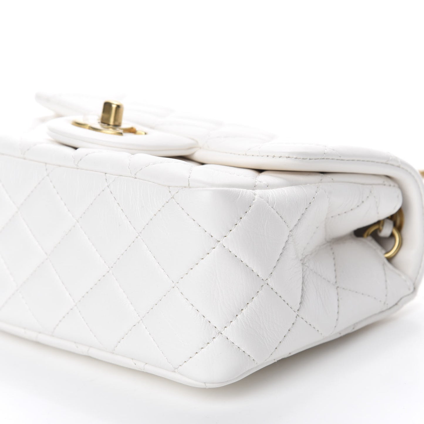 Lambskin Quilted Mini Pearl Crush Flap White