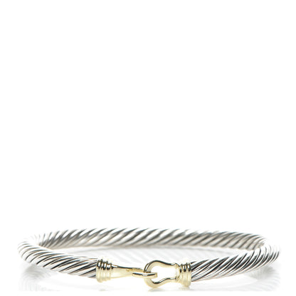 David Yurman Sterling Silver 14K Yellow Gold 5mm Cable Classic Buckle Bracelet 1 of 6