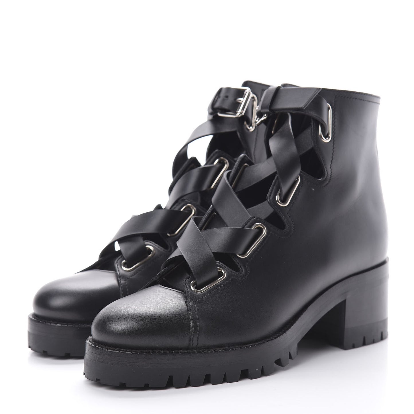 Calfskin Plum Lace Up Combat Boots 36 Black