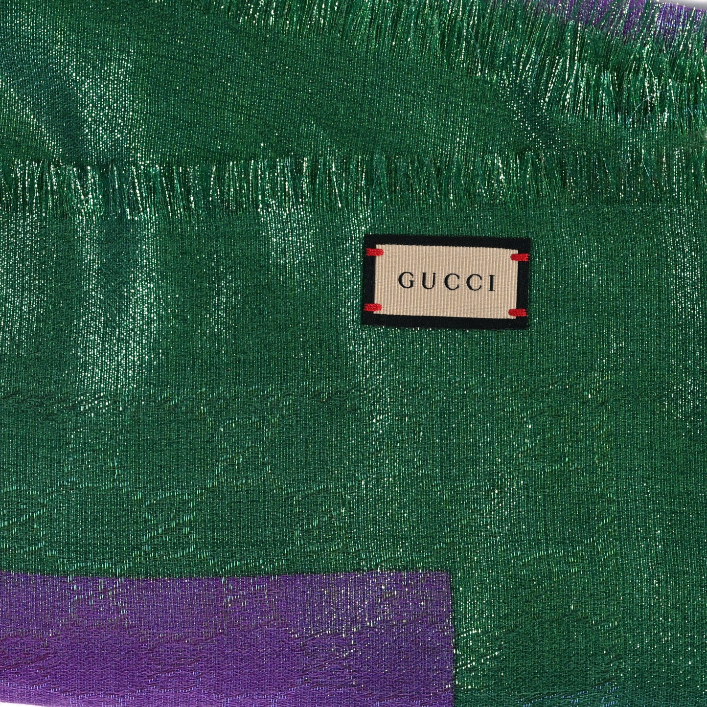 Wool Polyamide GG Monogram Giwet Fringe Scarf Emerald Light Purple