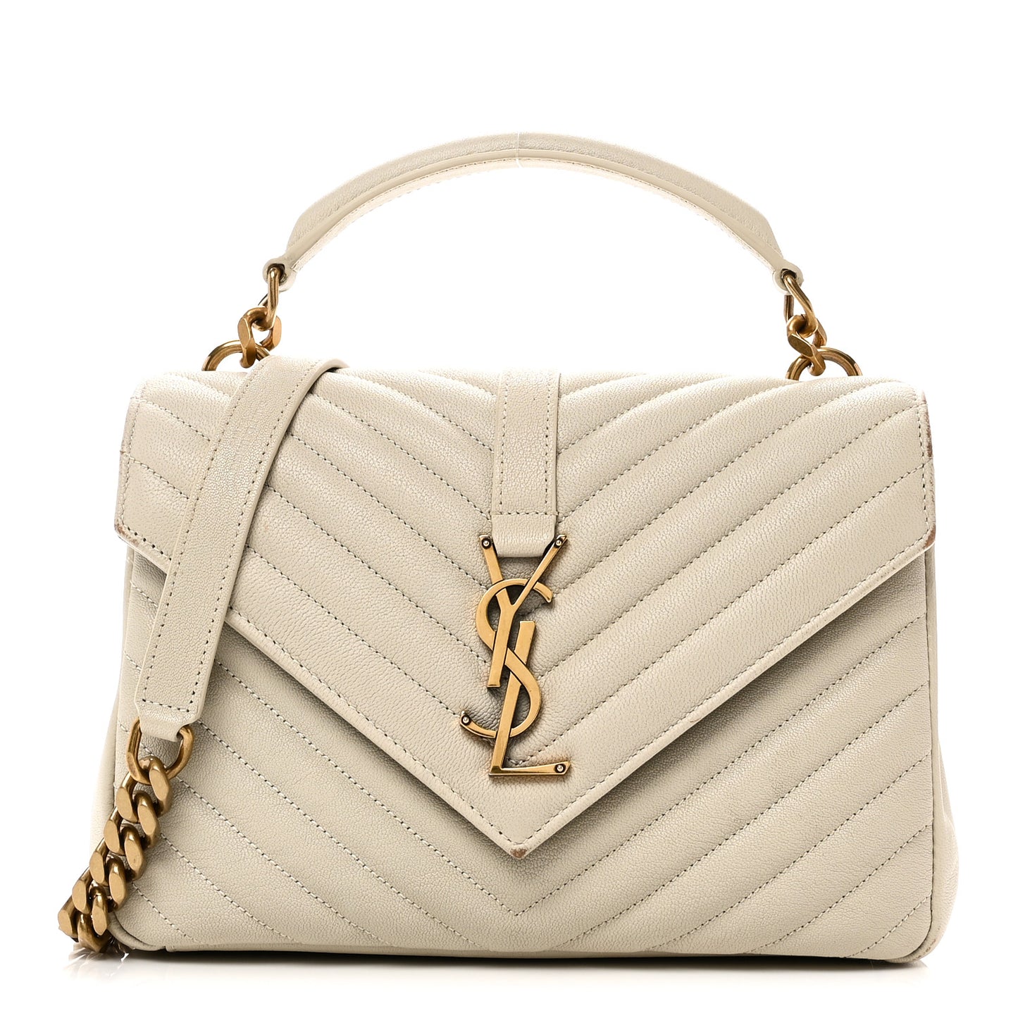 Sheepskin Matelasse Chevron Monogram Medium College Bag Crema Soft