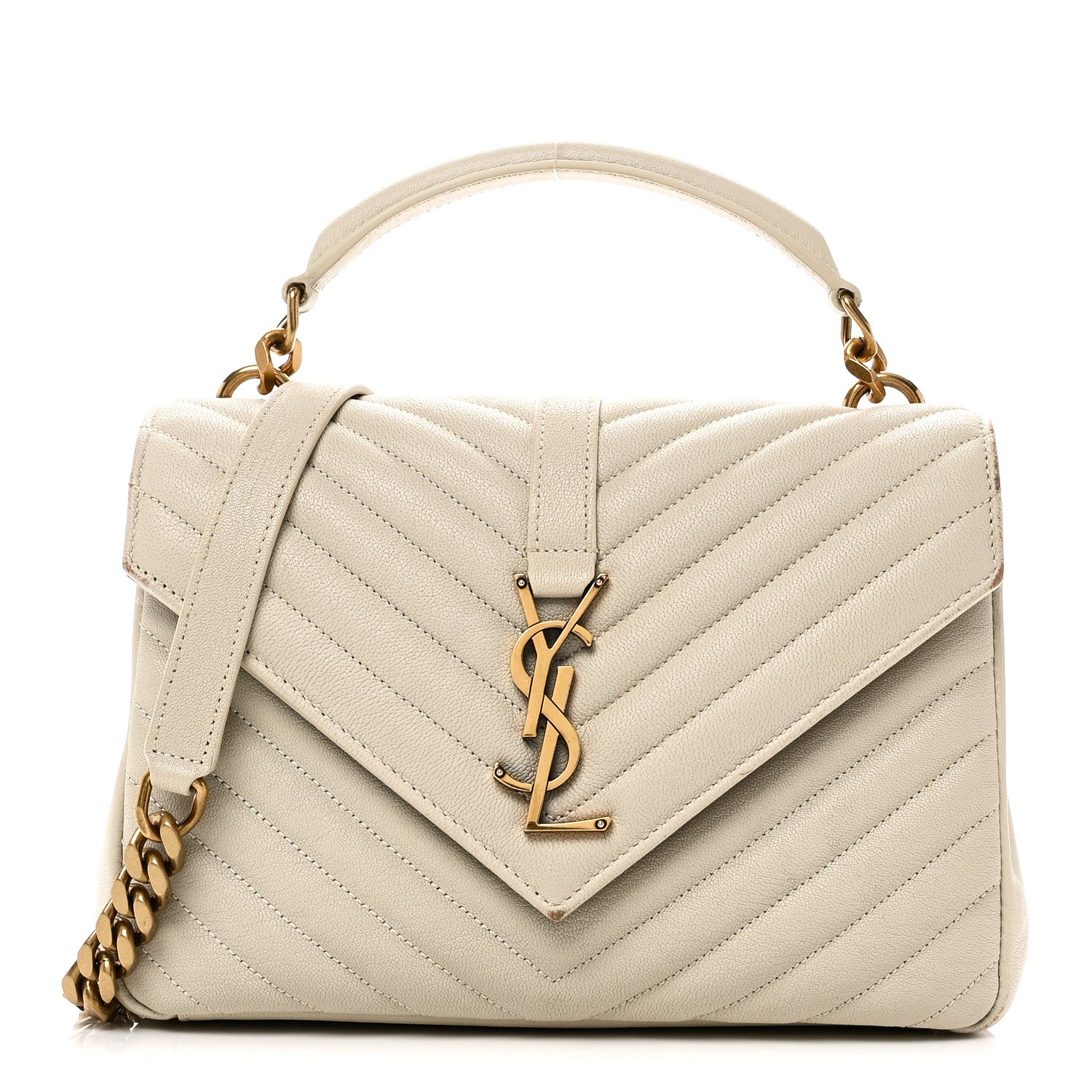 Saint Laurent Sheepskin Matelasse Chevron Monogram Medium College Bag Crema Soft 1 of 11