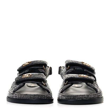 Chanel Velvet Velcro Dad Sandals 36 Grey 2 of 12