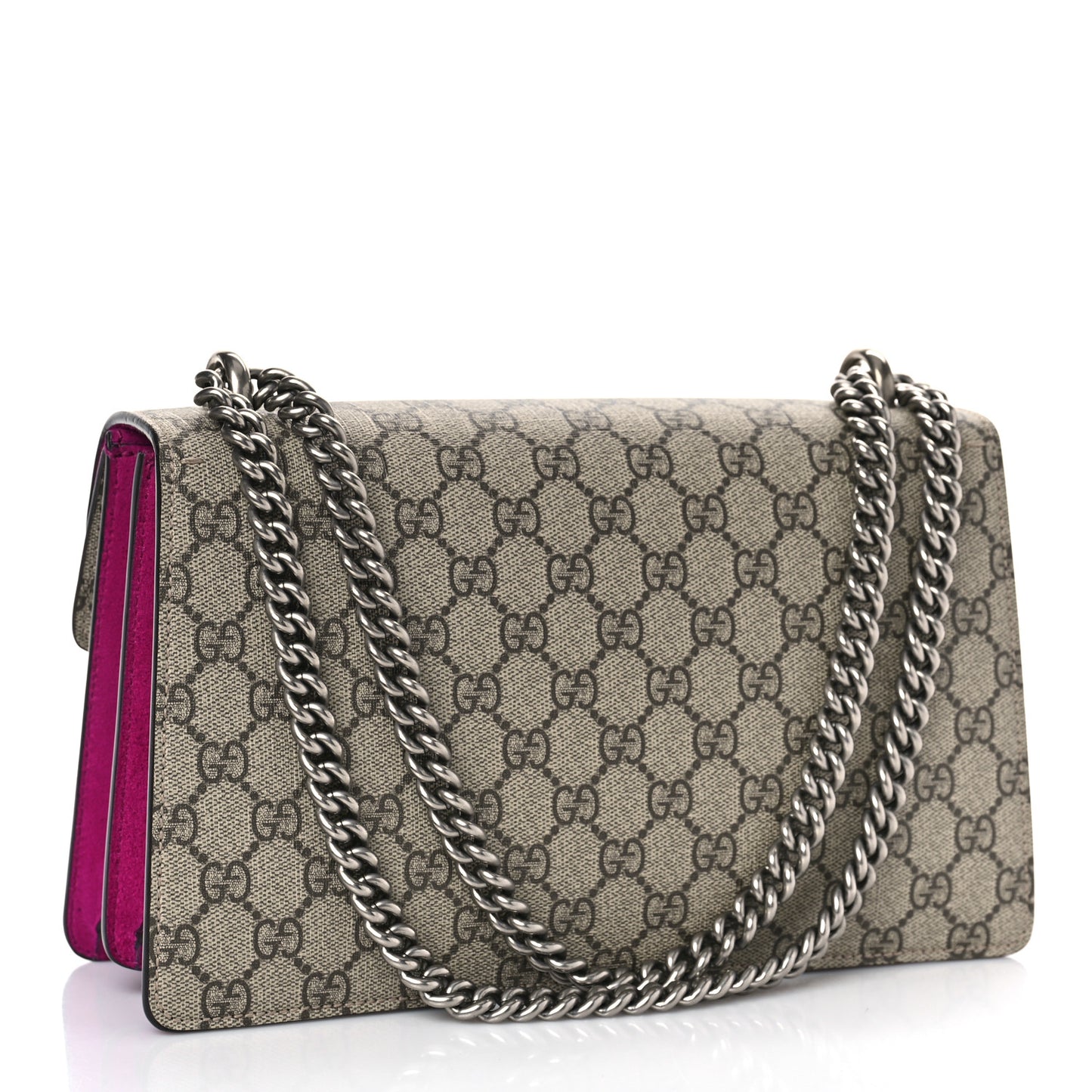 GG Supreme Monogram Suede Crystal Small Dionysus Shoulder Bag Beige Ebony Bright Purple