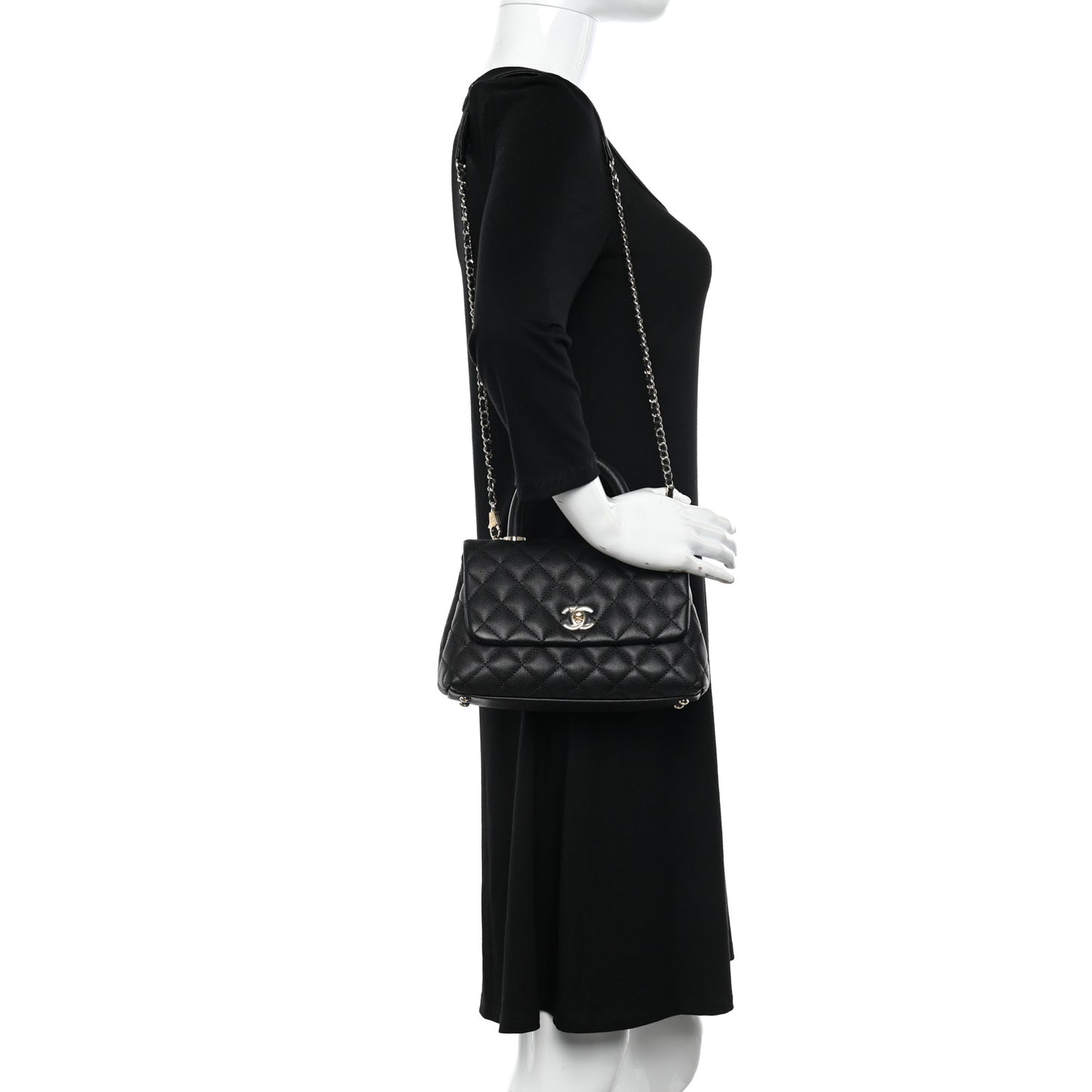 Caviar Quilted Mini Coco Handle Flap Black