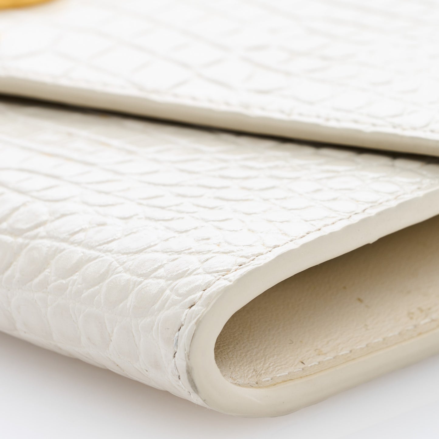 Calfskin Crocodile Embossed Monogram Uptown Chain Wallet Crema Soft