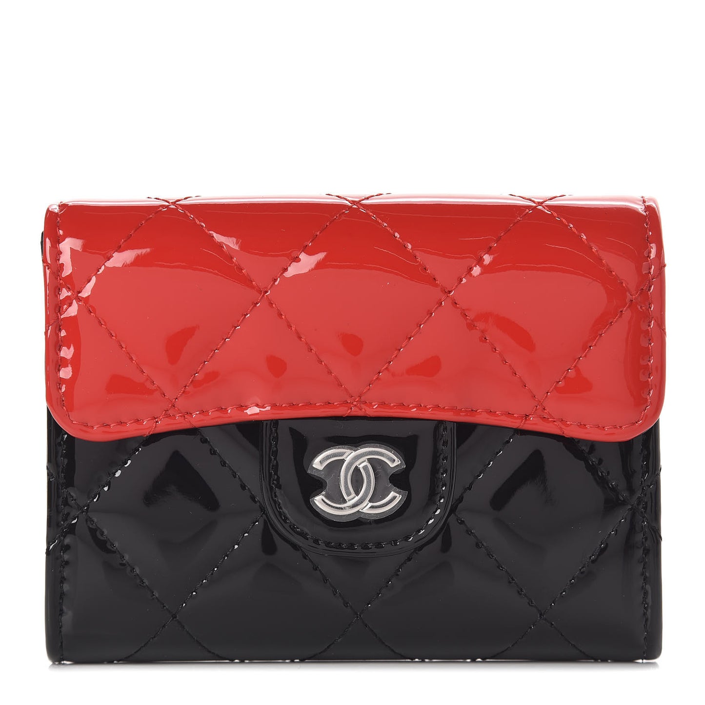Patent Quilted Bi-Color Flap Card Holder Wallet Black Red