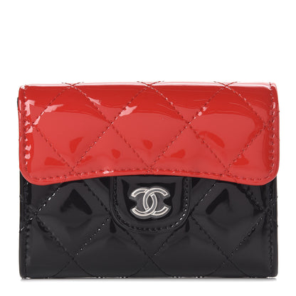 Chanel Patent Quilted Bi-Color Flap Card Holder Wallet Black Red 1 of 9