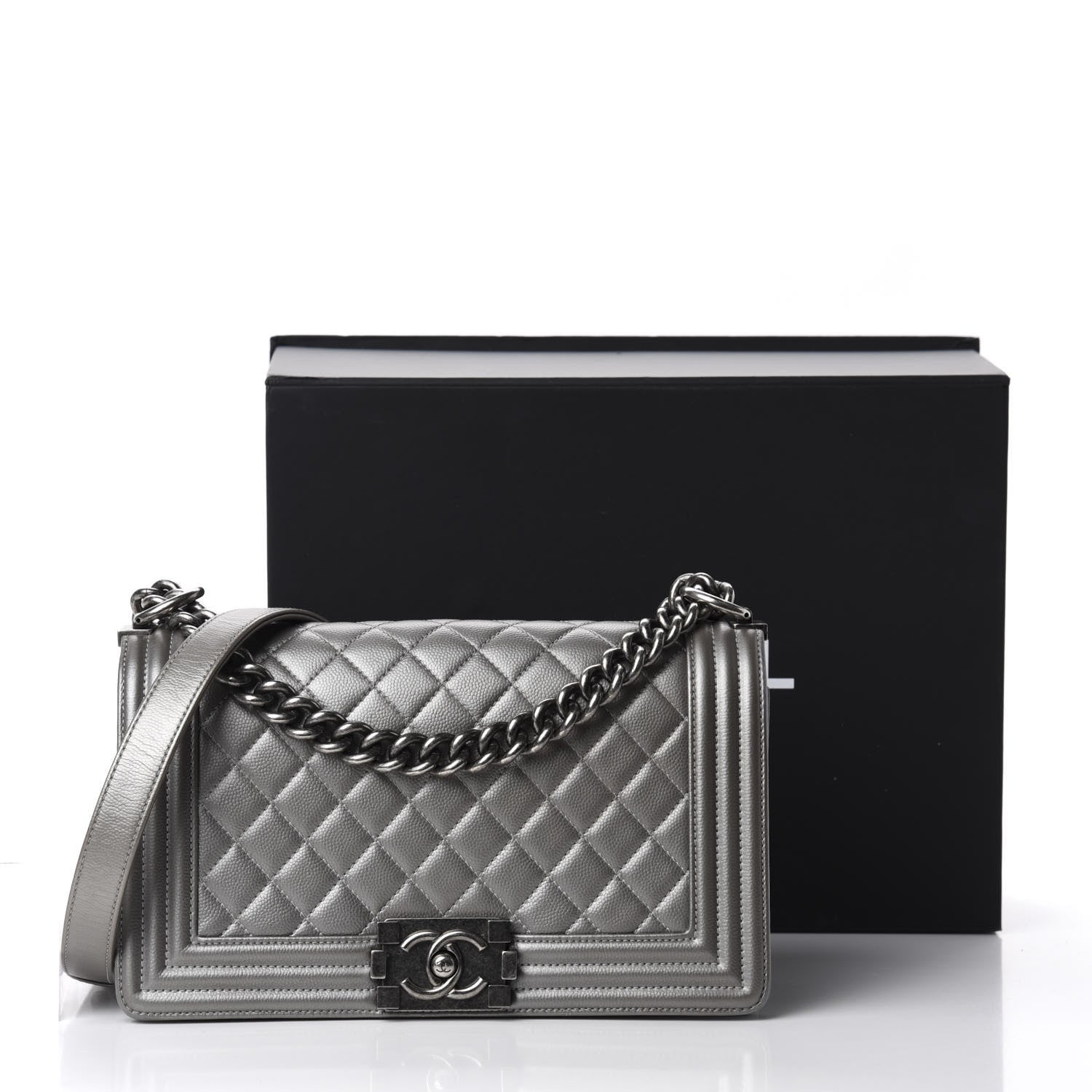 Chanel Metallic Caviar Quilted Medium Boy Flap Silver 14 of 14