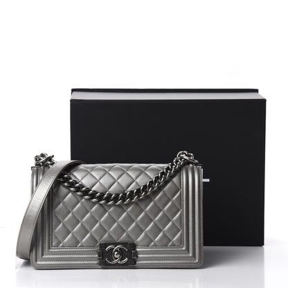 Chanel Metallic Caviar Quilted Medium Boy Flap Silver 14 of 14