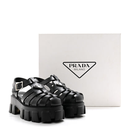 Prada Foam Rubber Triangle Logo Monolith 55mm Cage Sandals 39 Black 9 of 9