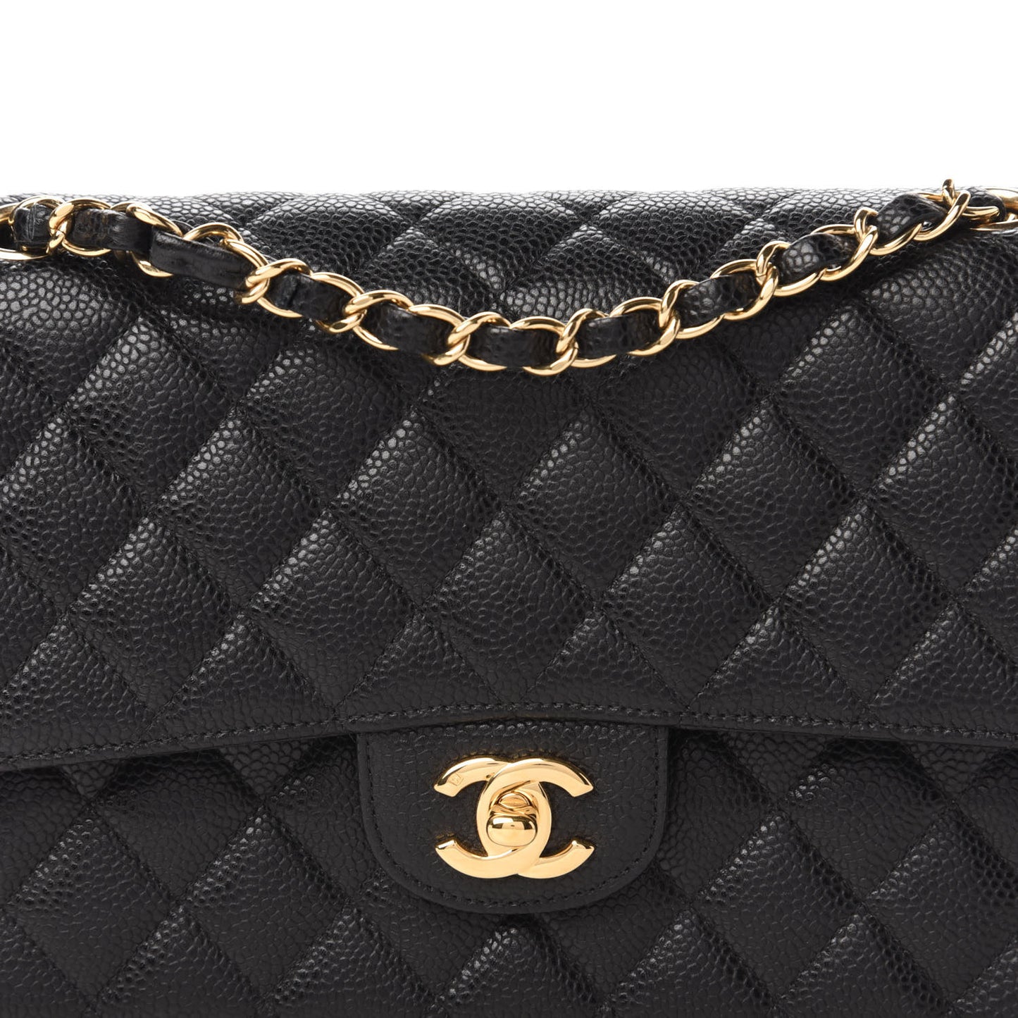 Caviar Quilted Medium Double Flap Black
