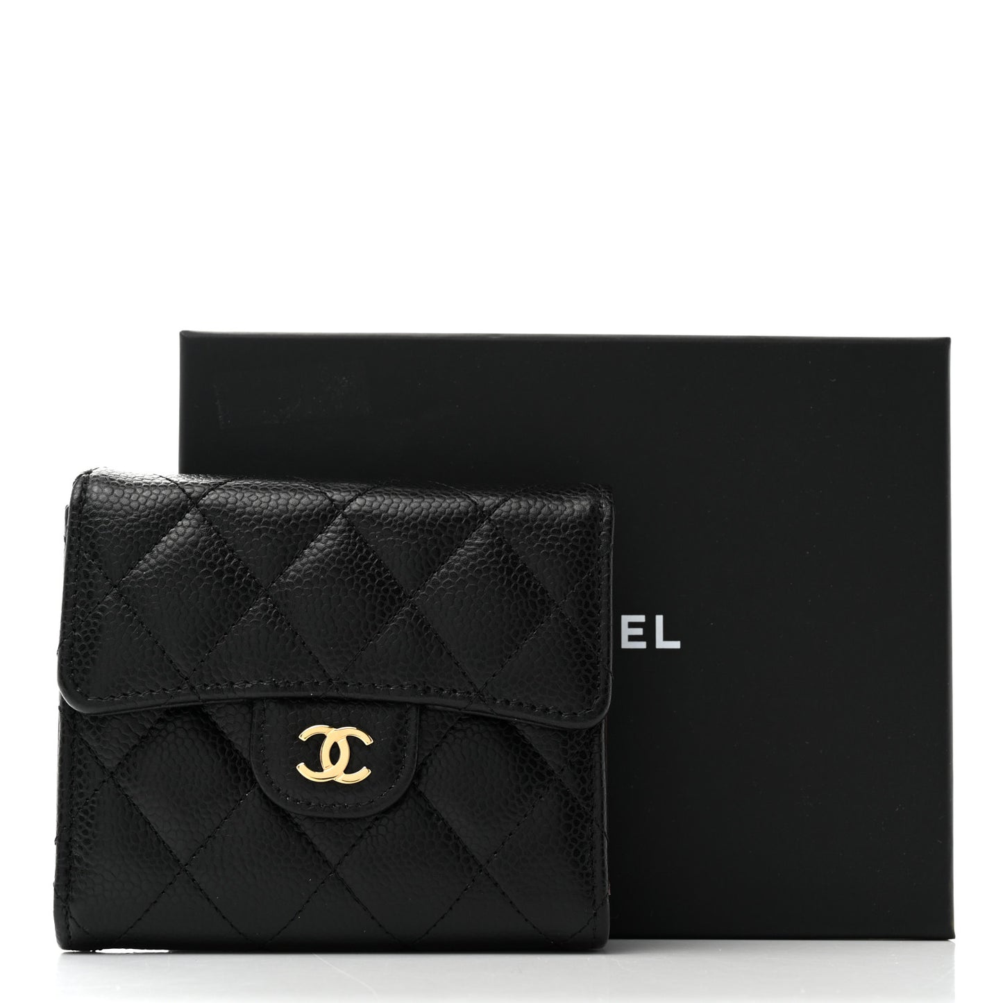 Caviar Quilted Compact Flap Wallet Black
