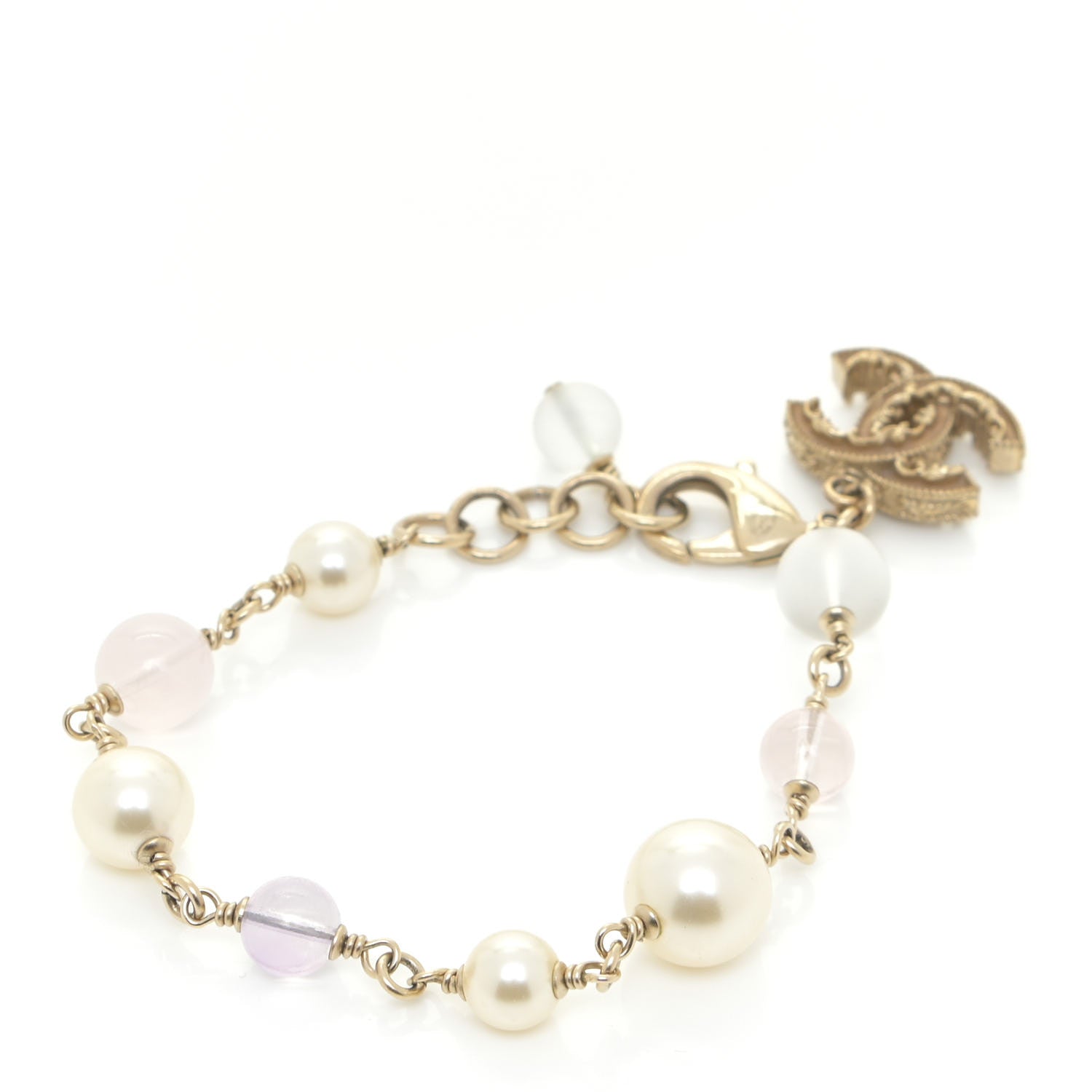 Chanel Pearl Beaded CC Bracelet Blue Gold 3 of 5