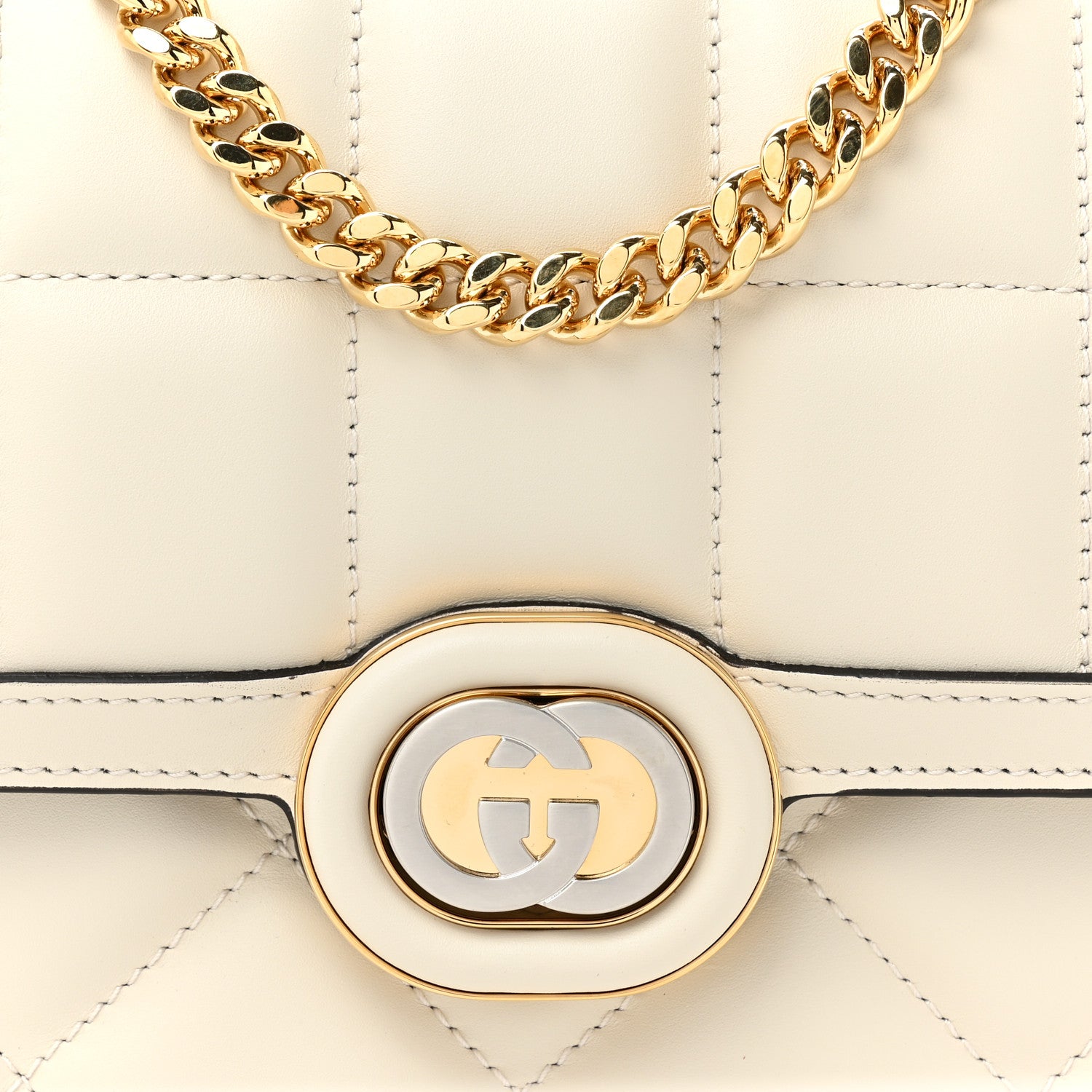 Gucci Calfskin Quilted Small Deco Shoulder Bag Mystic White 8 of 13